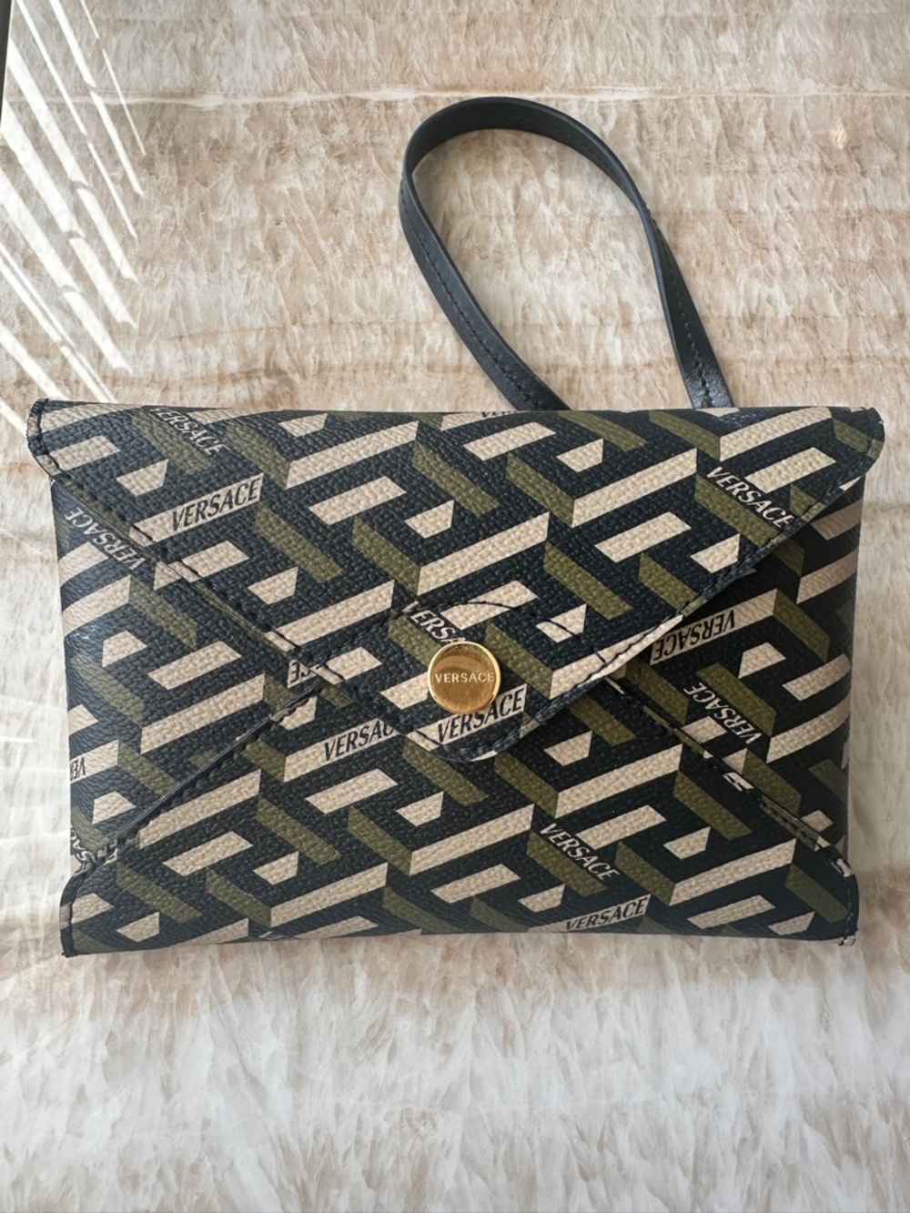 Versace La Greca Signature Print Small Canvas Envelope Wristlet